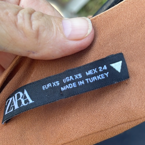 Zara deep V rose, gold metallic satin slip dress - Picture 6 of 8